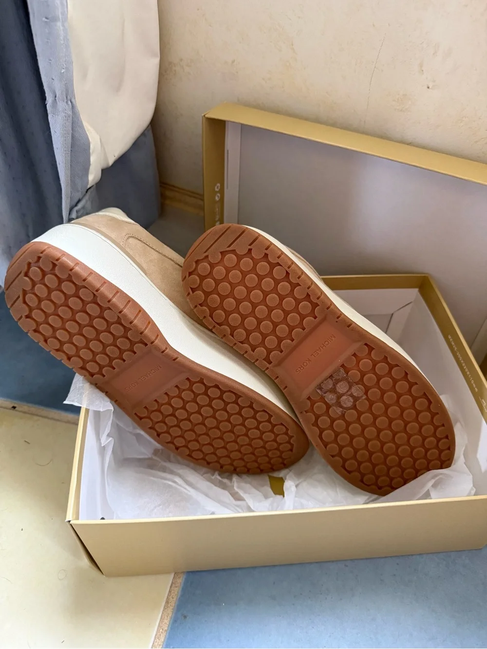 Michael Kors Tan Suede Platform Lace-Up Sneakers